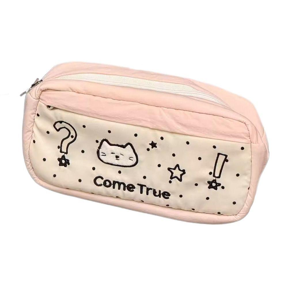 Soft Touch Pencil Case Polka Dot Kitten Stationery Storage Bag Portable Pen Box School Supplies