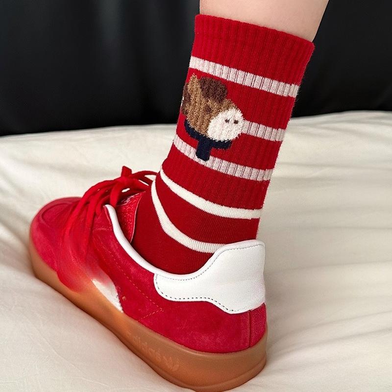 Red Socks - Men's and Women's Lucky Mid-Calf Cotton Knitted Embroidered New Year Socks