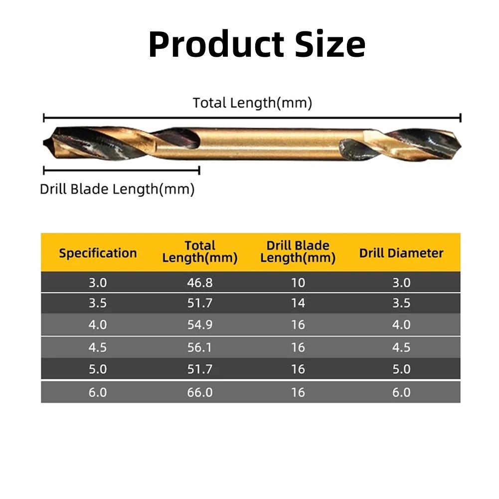 6pcs/Set HSS Double-headed Twist Auger Drill Bit 1-6mm Double Drill Bit For Metal Stainless Steel Iron Wood Drilling Power Tool