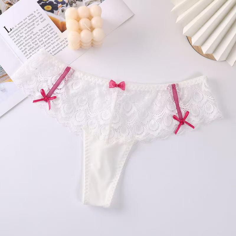 Women's Sexy Lace Trim Thong with Bowknot and Cutout Design - Plus Size