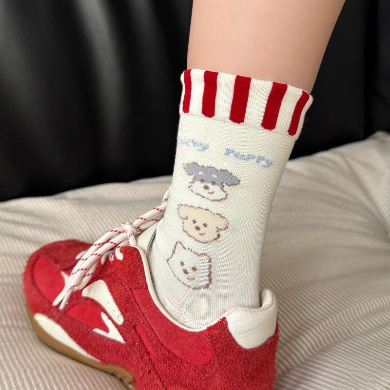 Cute Puppy-style Children's Summer Lightweight Cotton Socks, Mid-length Stockings, Cartoon-style Stockings, Boneless Pile-up Stockings