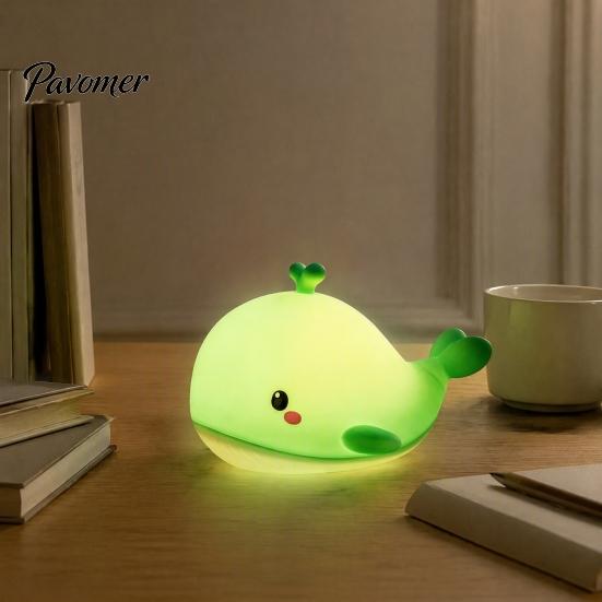 Eye Friendly Bedside Lighting Cute Whale Silicone Touch Night Light, USB Rechargeable Lamp with Portable Animal Light 3 Brightness & Remote