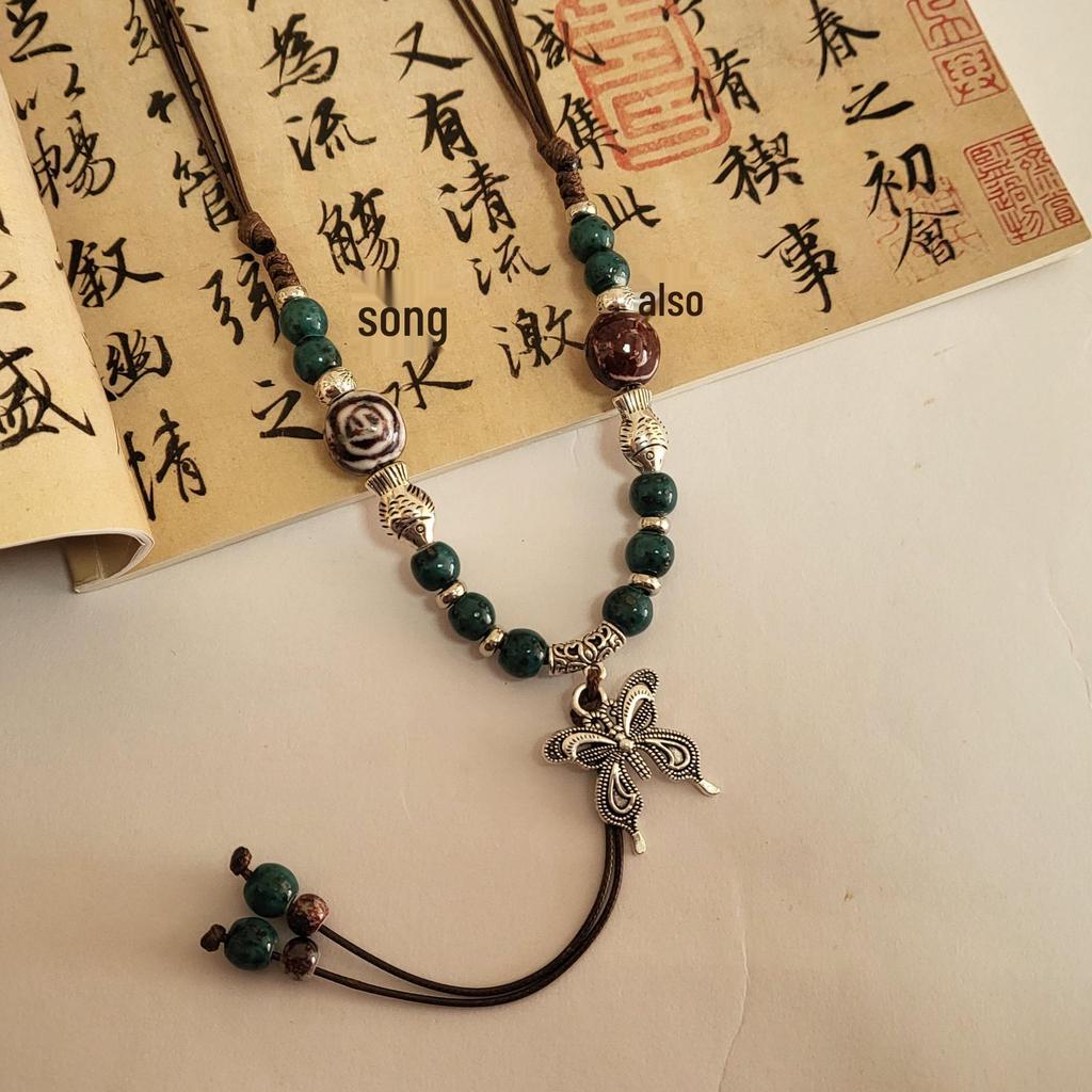 Qingge Ethnic-Style Butterfly Pendant Necklace for Women