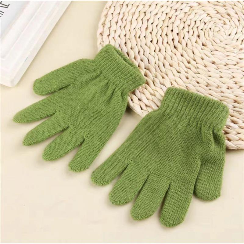 Autumn and winter men's and children's acrylic simple warm knitted gloves full finger magic gloves