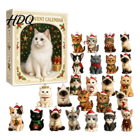 Holiday Countdown Ornament Set Christmas Cat Dachshund Advent Calendar 24-Day Acrylic for Tree Hanging Supplies Decoration Cute Cat/Dachshund
