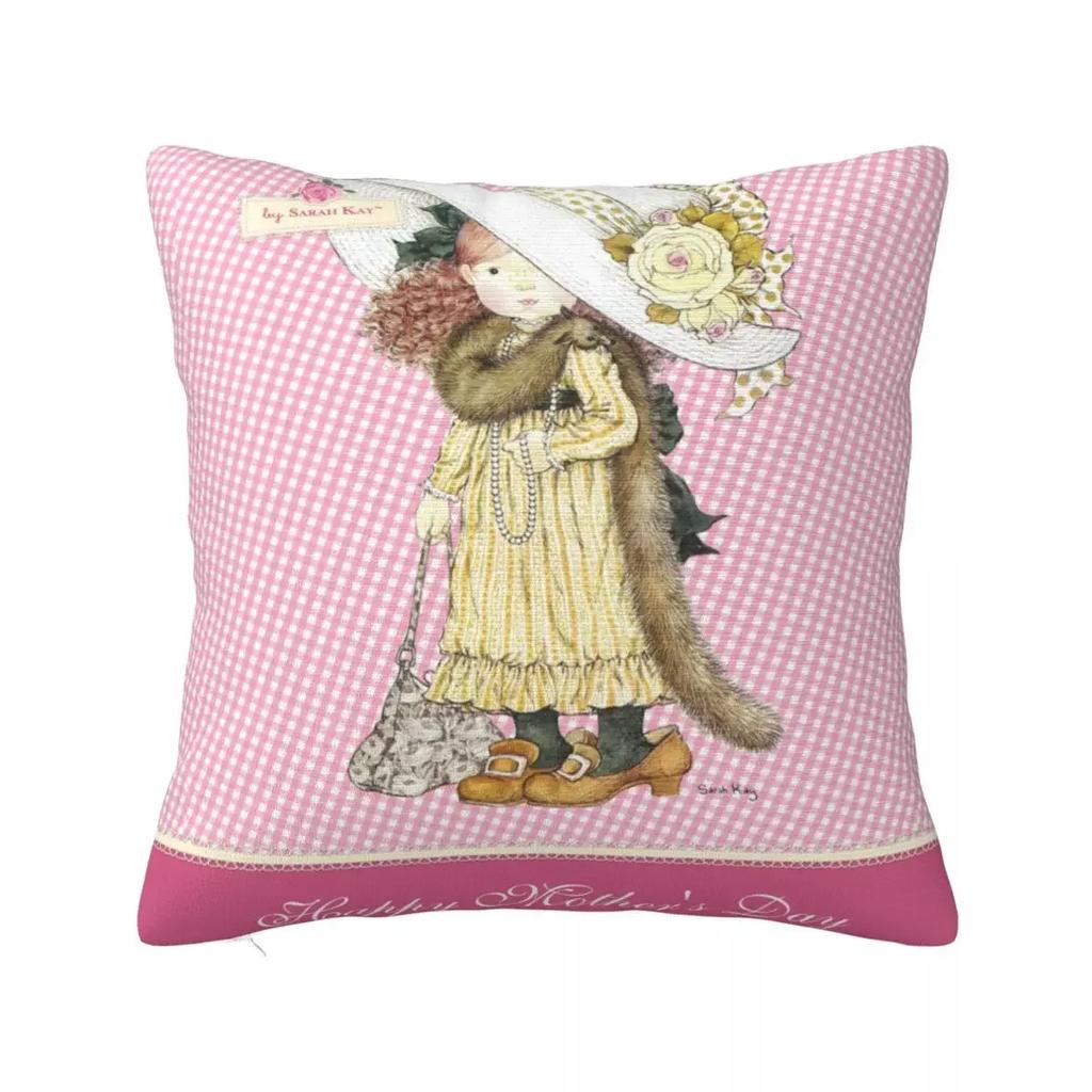 Niedlicher Kissenbezug mit Sarah Kay-Mädchen-Motiv, bedruckter Stoff, Kissenbezug, Dekoration, Cartoon-Kissenbezug für das Landleben, verschiedene Größen