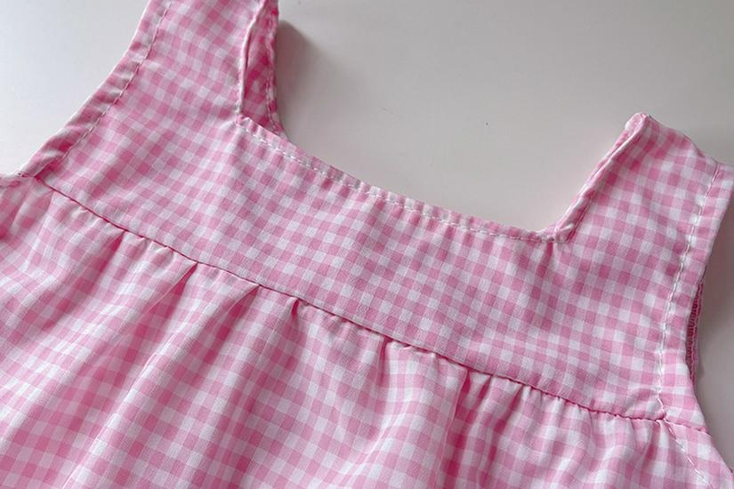 Girls' Houndstooth Summer Camisole & Cardigan Set with Lace Collar (2026 Korean Style)