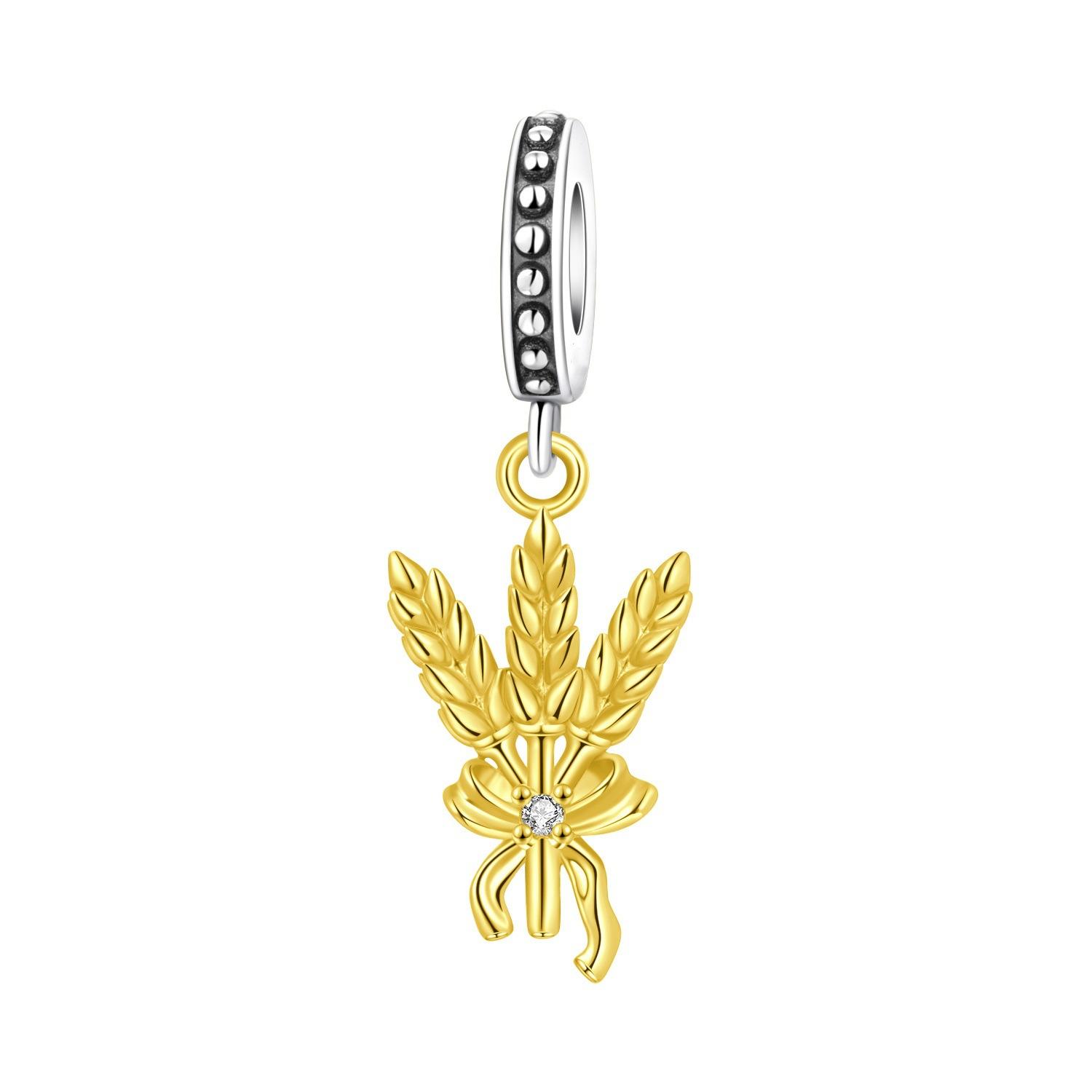 2026 Denim Apple Wheat Ear Dragonfly Charm Charm Charm Beads DIY Jewelry Bracelet Accessories 925 Silver