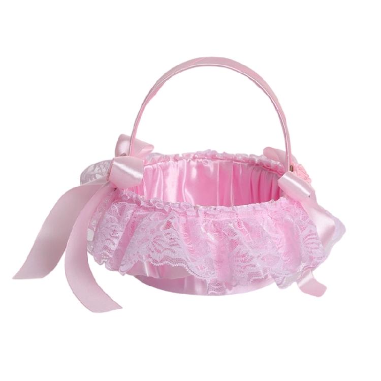 Portable Wedding Decoration Basket Feature Reinforced Handle And Delicate Lace Accent Bridal Bouquets Holders