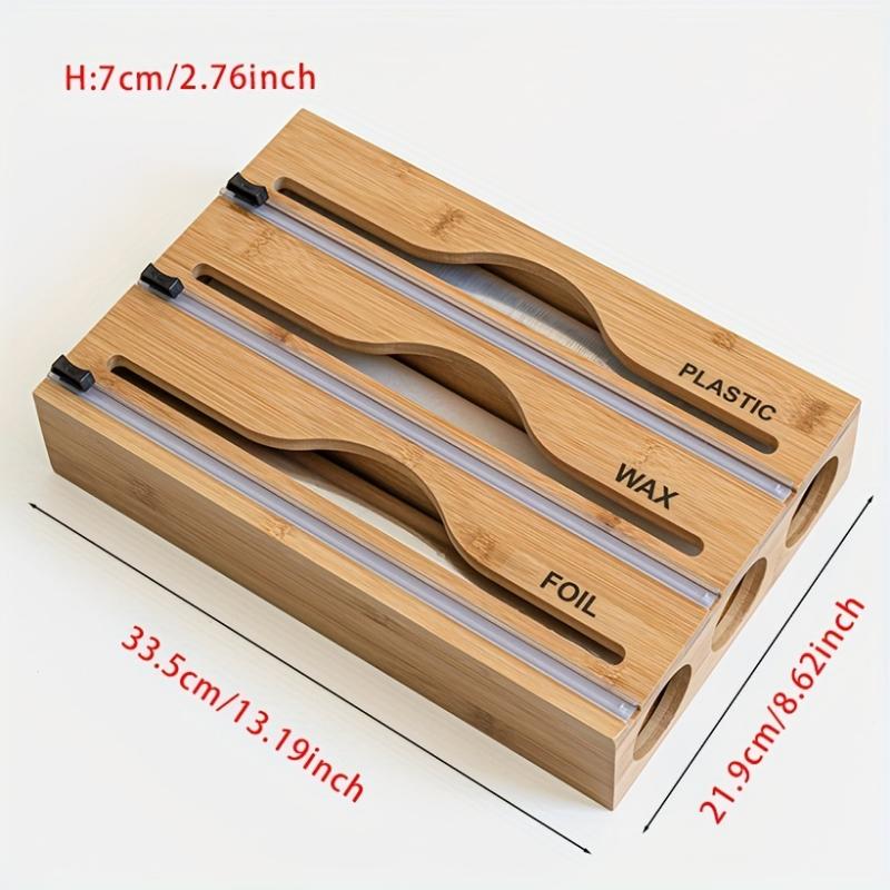 Bamboo Wrap Dispenser Storage For Aluminum Foil With Cutter Cling Film Cutter Holder Kitchen Accessories Organizer Storage Shelf