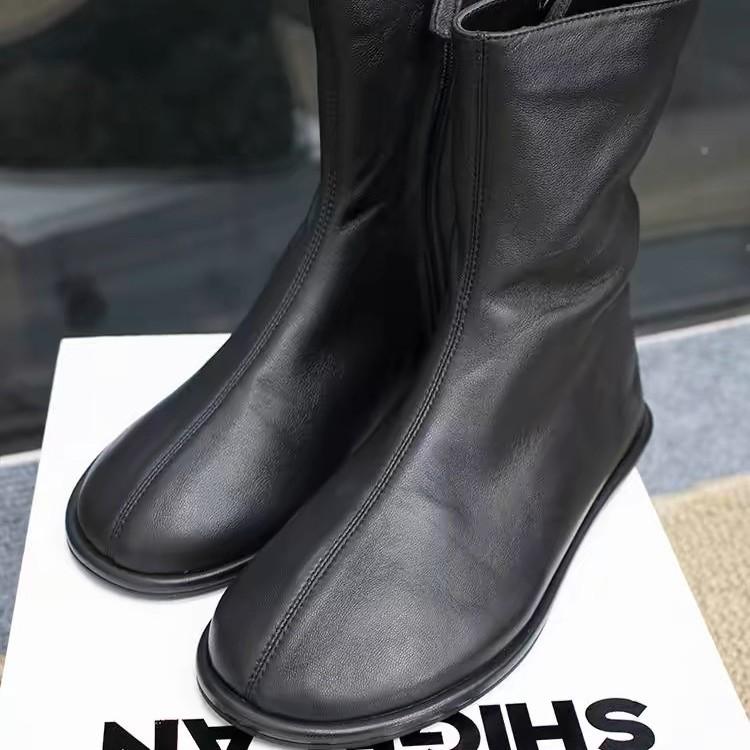 Korean Version of Simple and Versatile Elastic Thin Boots Flat Bottom Comfortable Side Zipper Chelsea Short Boots Women's Autumn and Winter Ma