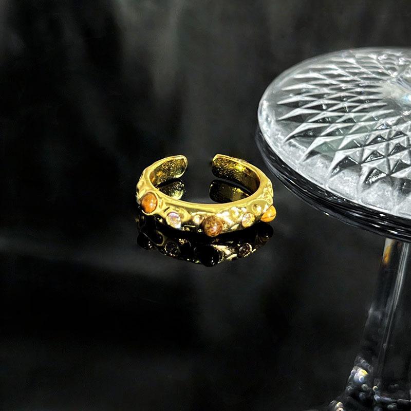 Autumn and Winter Advanced Sense Adjustable Index Finger Ring Niche Maillard Tiger's Eye Stone Gold Ring Women's Light Luxury Stacked Ring