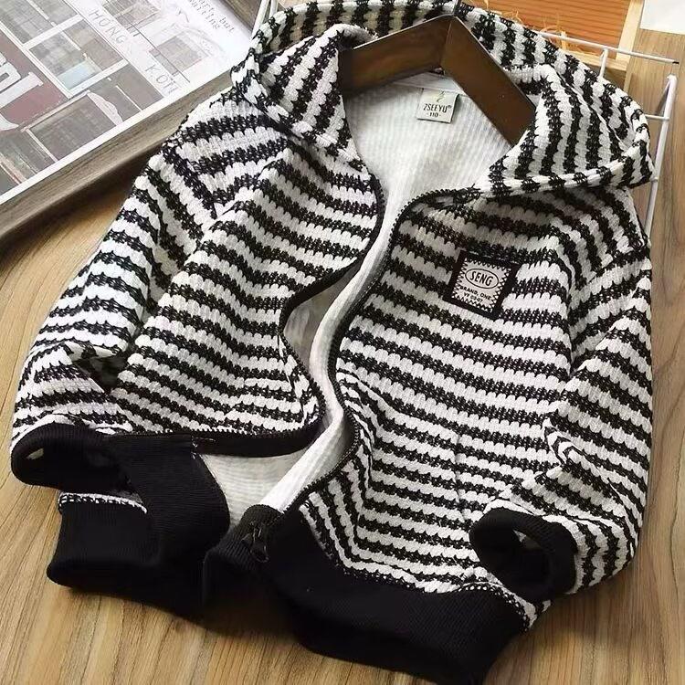 Boys Striped Hooded Cardigan Jacket Spring Autumn Casual Fashion Top for Big Kids 110