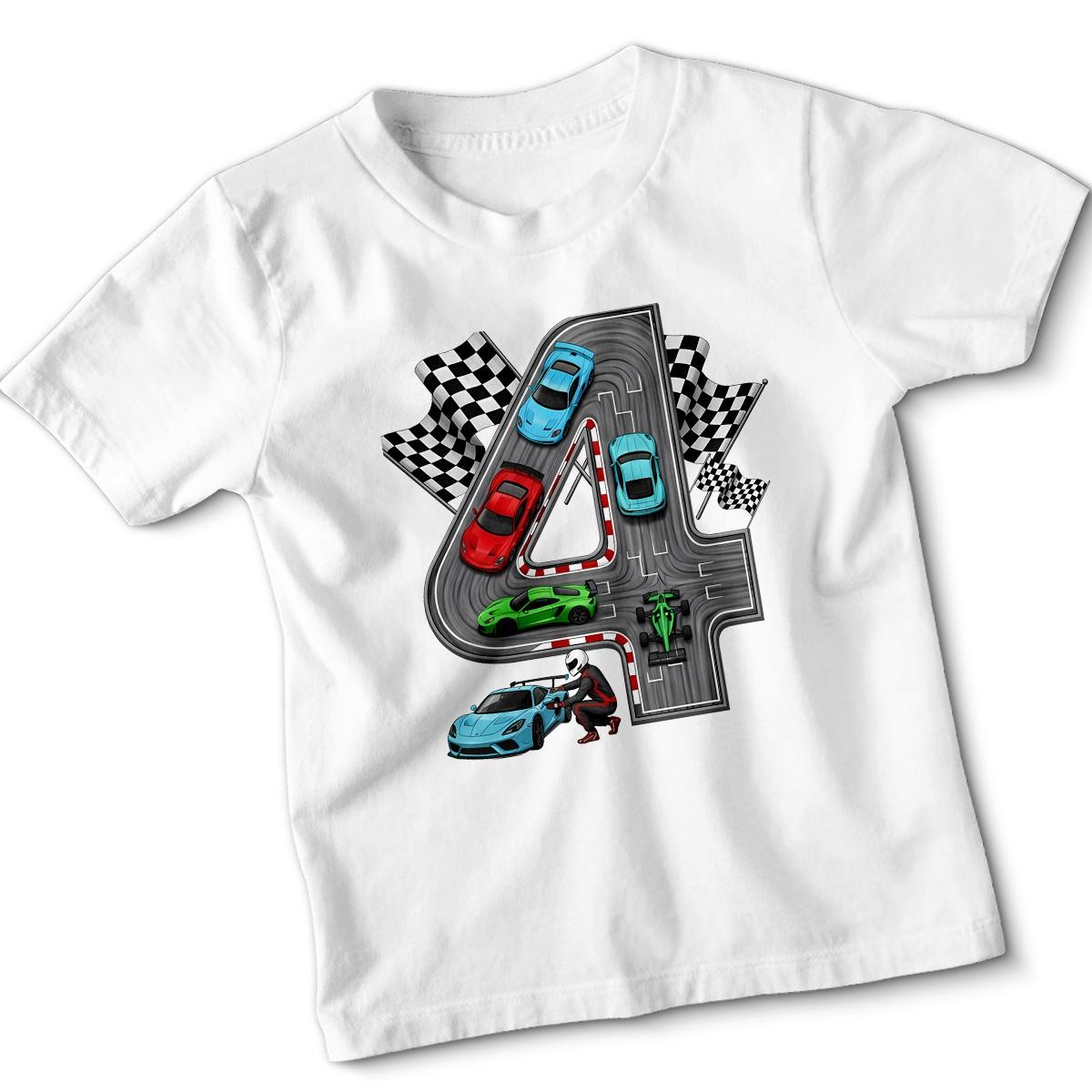 Racing Cars Fourth Birthday Boys T-Shirt Kids Cool Motorsports Tee 110