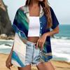 Women's Casual Button Down Shirt Short Sleeve Lightweight Summer Beach Cover Up Printed Textured Blouse for Outdoor Wear