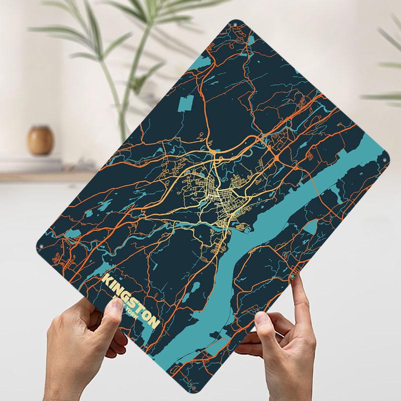 

Kingston New York Map Tin Plaque Poster Customized Wall Art Retro Vintage Metal Signs for Man Cave Room Ornaments Desk Decor 20x30cm（7.8x11.8inch）