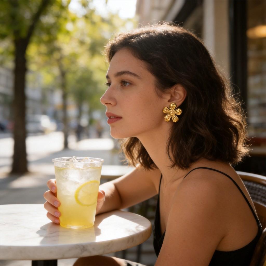 Style Stainless Steel Floral Stud Earrings For Women With Gold Plating