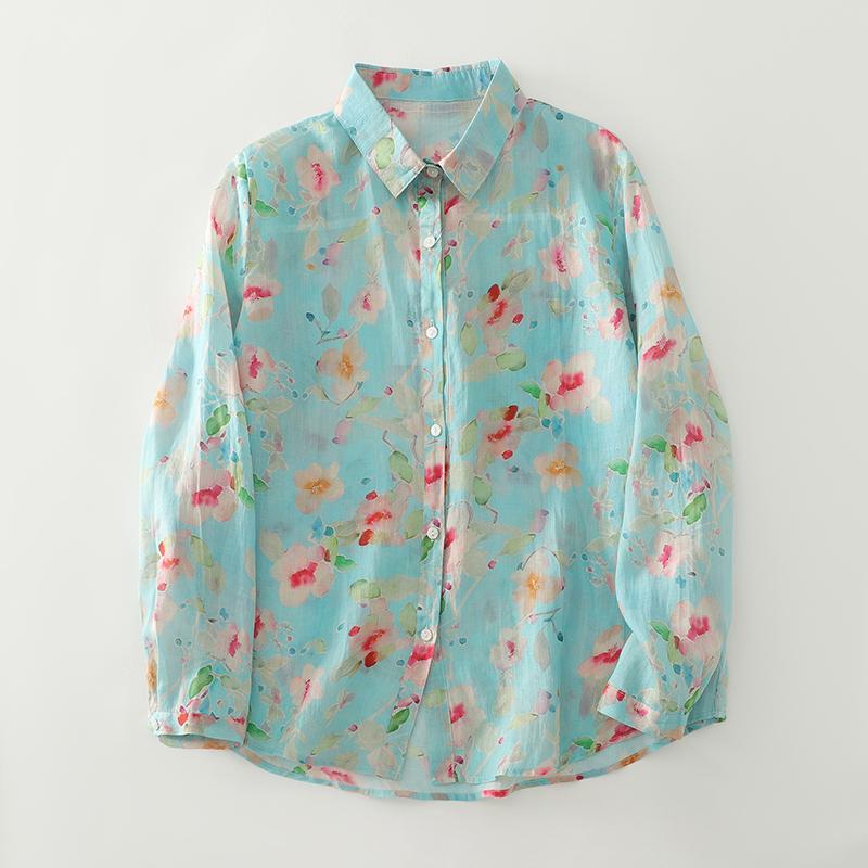 DIMANAF New Plus Size Women Floral Tops Shirts Tees Casual Loose Blouse Autumn Print Cotton Long Sleeve Button