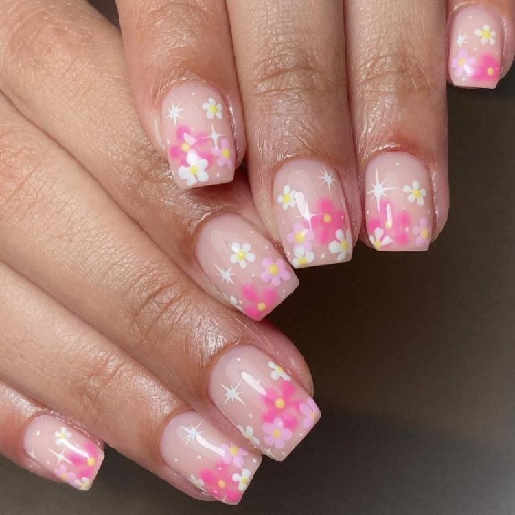 Quadratische Nagelspitzen Blume Falsche Nägel Aufkleben Auf Nagel Aufkleben Nagel Press-On-Nagel Künstliche Falschnägel für Damen und Mädchen