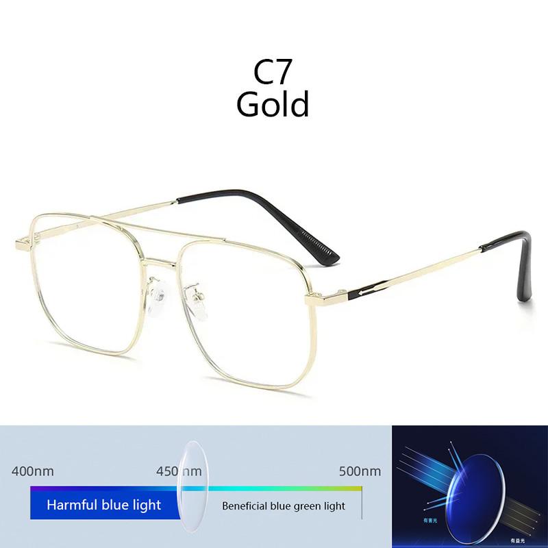 Blue Light Blocking Lens Eye Protection Eyeglasses Fashion Double Beam Metal Glasses Trend Retro Plain Face Eyewear Men