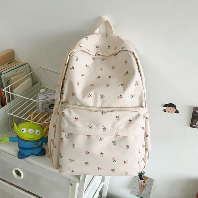

Preppy Style Canvas Backpacks Shoulder Bags For Women Waterproof Nylon Student Knapsack Fashion Floral Printed Rucksack 30x42x13cm
