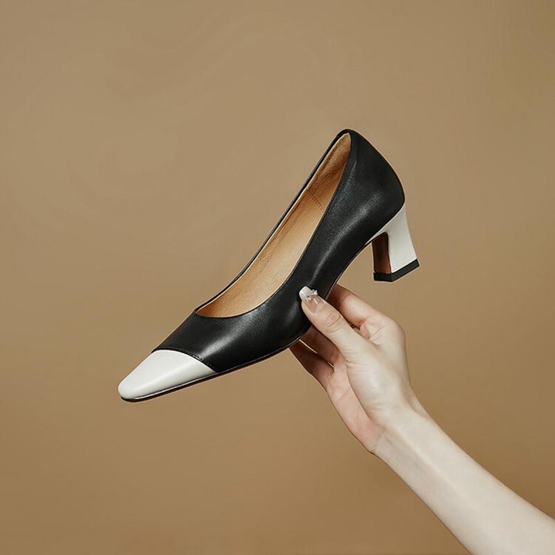 Fashion NEW Spring/Autumn Women Shoes Square Toe Chunky Heel Women Pumps Genuine Leather Shoes for Women Elegent Mixed Colors Cute Shoes
