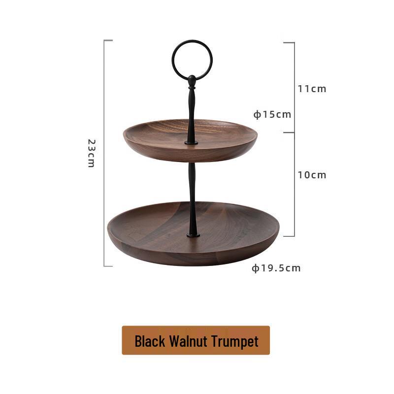 European Black Walnut Wood Tiered Serving Tray Small, Two-tier