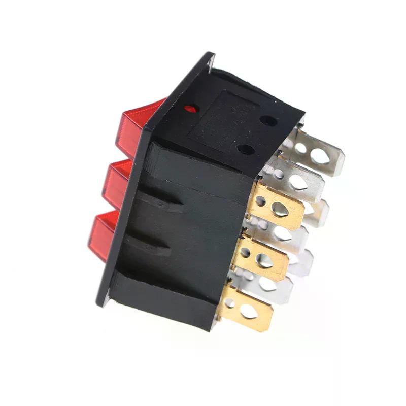 KCD3 34*40 Big Rocker Switches With Red Light Three-Way Switch 9 Pin 2 Position Multi-knife Single-throw 16A/30A 250V