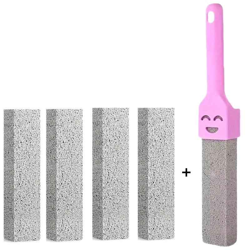 Pumice Stone Cleaning Stick Set - Stain & Rust Remover for Toilet, Kitchen, Bathroom Tiles, and Sinks - Includes Handle Brush