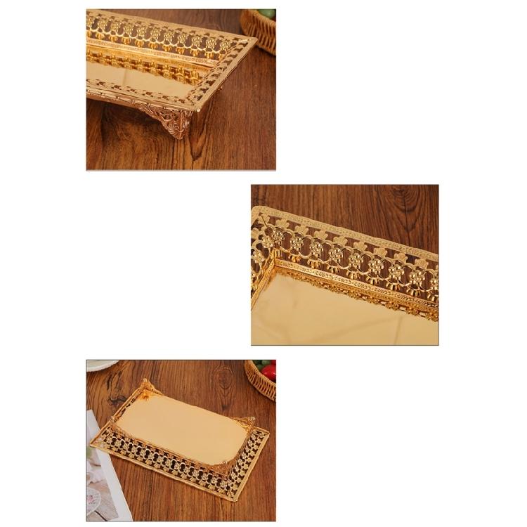 Iron Rectangular Fruit Tray Luxurious European Gold Hollow Out Design Dessert Serving Plate with Base for Stable Display