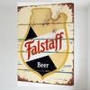Vintage Falstaff Beer Metal Tin Sign, Weathered Rust Patina Retro Beer Mug Shield Design, Wall Plaque for Bar Man Cave Home Deco