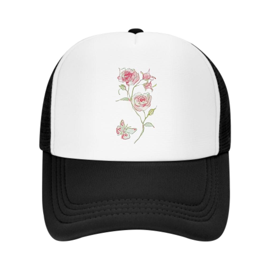 Roze Bloemen Baseballpet Voor Dagelijkse Elegantie Mesh Truckerpetten Lente Zomer Buiten Verstelbaar Casual Petten