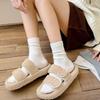 Ladies Autumn and Winter Vintage All Match Solid Color Hemp Pattern Micro Pressed Shell Buckle In The Tube Pile Socks