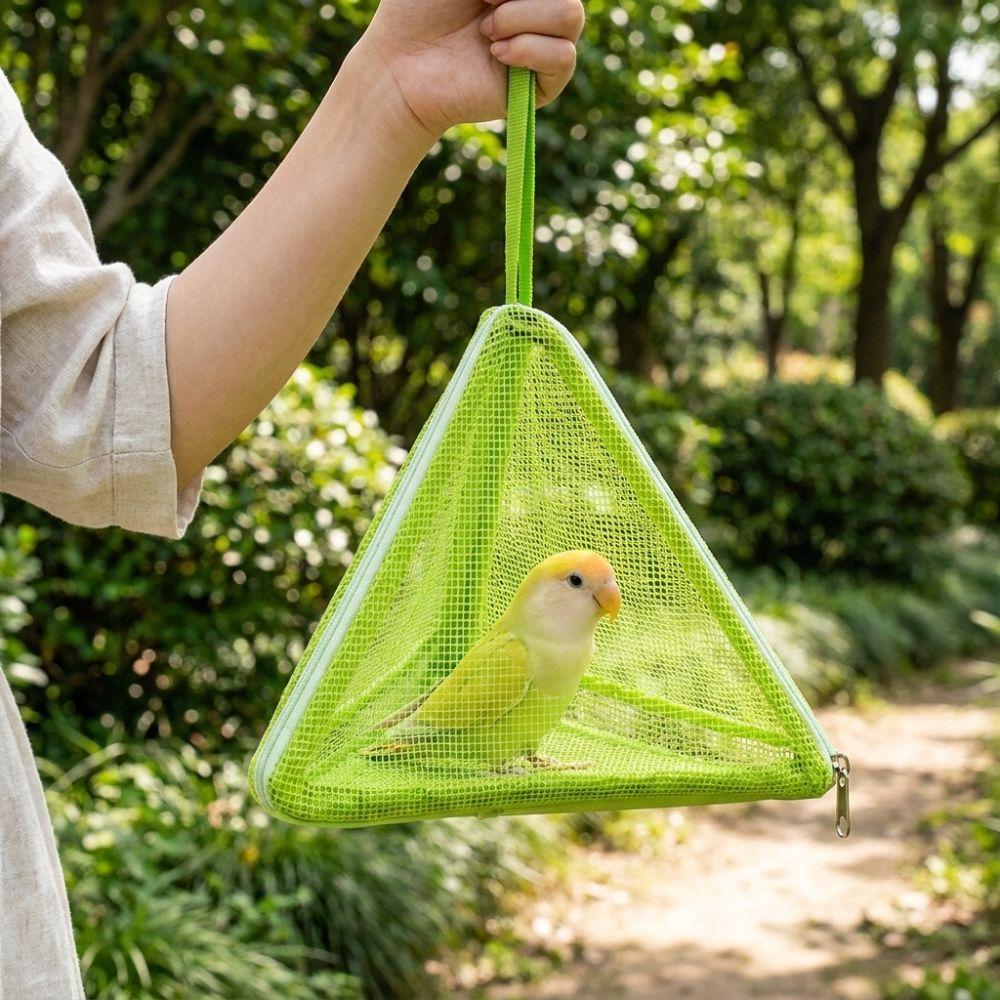 Breathable Mesh Bird Carrier Bag Large Space Anti Fly Pet Transport Cage Triangular Folding Parrot Travel Cage Four Seasons