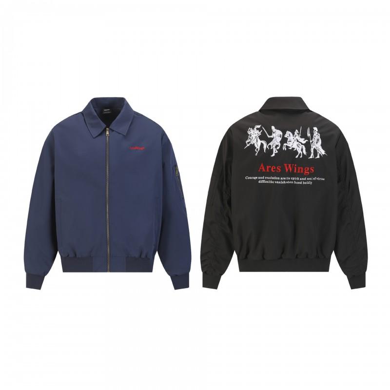 ARES Mens Vintage Pilot Jacket Embroidered Loose Fit Streetwear Outerwear
