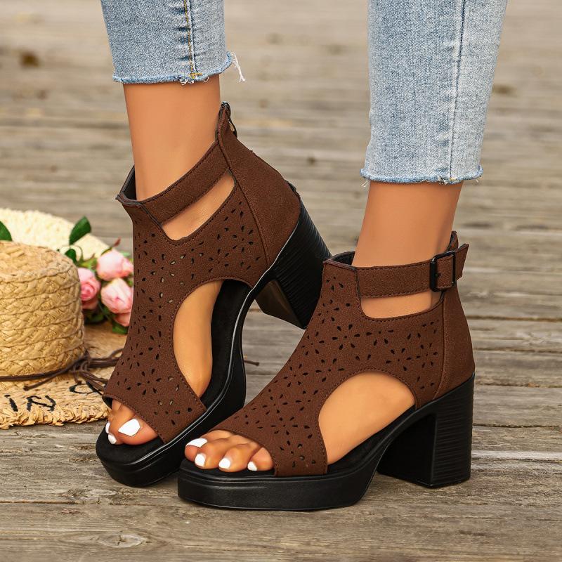 Sandals thick heels summer new diamond-encrusted high heels medium heel fish mouth sandals