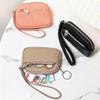 1Pcs Portable Pu Leather Women Mini Wallet Storage Bag Solid Color Students Coin Purse Large Capacity Zipper Wrist Key Bag