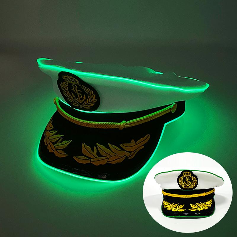 Hot Light Up Navy Hat LED Glowing Captain Cap For Men Women Masquerade Neon Sailors Hat Bar Club Cosplay Costume