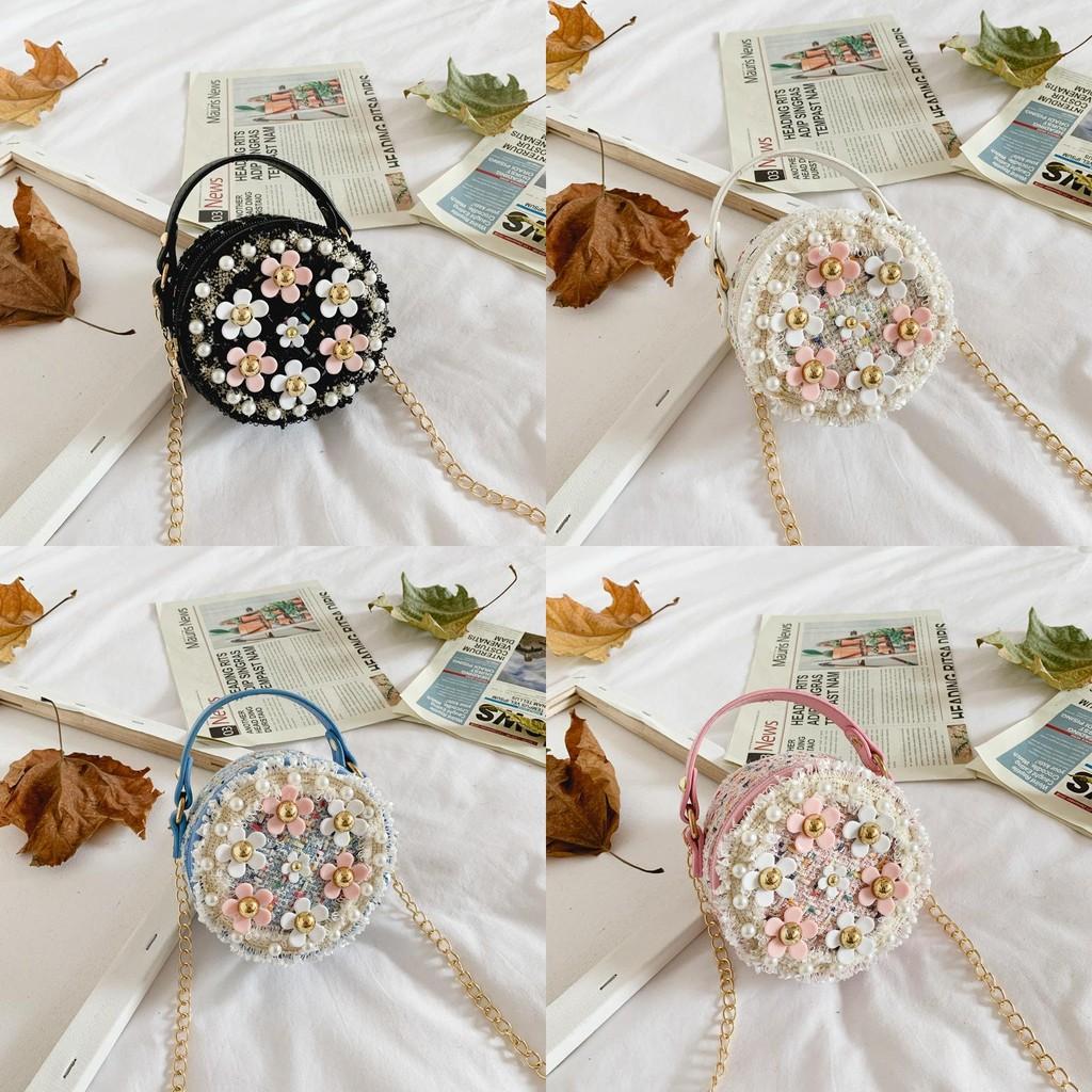 Stylish Floral Mini Round Handbag For Kids Fashionable Soft Leather Tote Bag