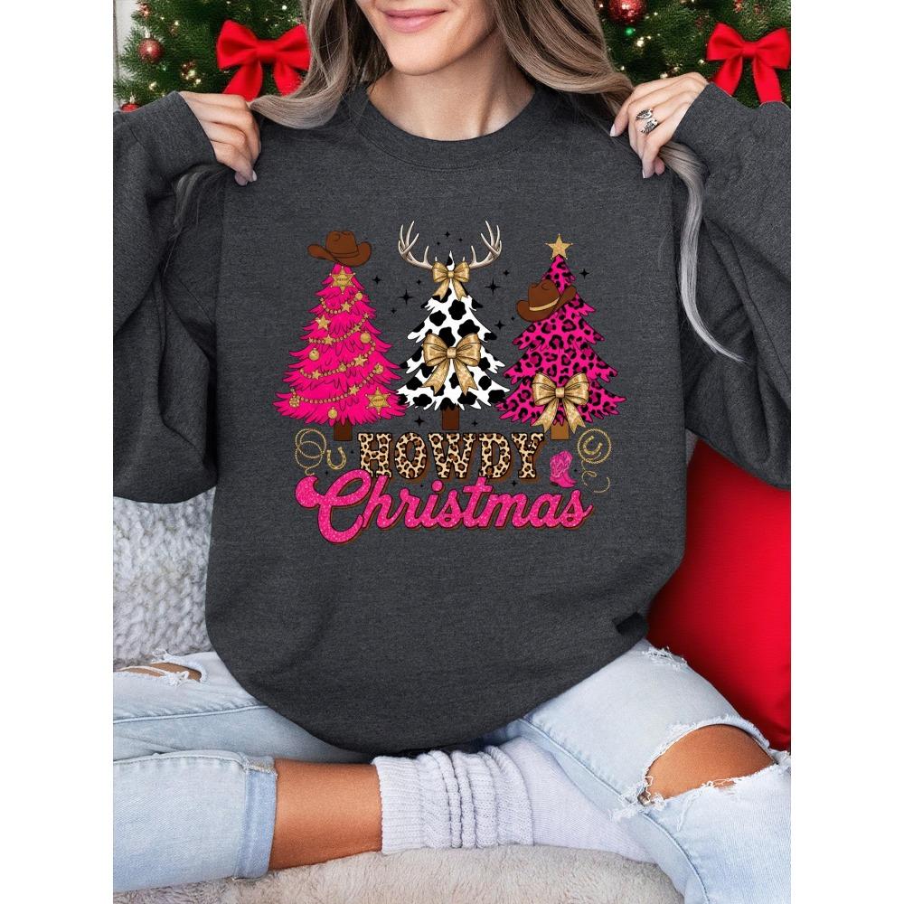 Howdy Weihnachten Western Bedruckte Damen Sweatshirts Lässige Pullover Hip Hop Rundhals Kleidung Winter Sportbekleidung
