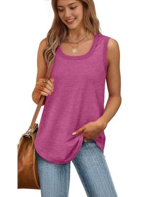 2025 Women's Ribbed Sleeveless Crew Neck Solid Color Tank Top - European & American Summer Style