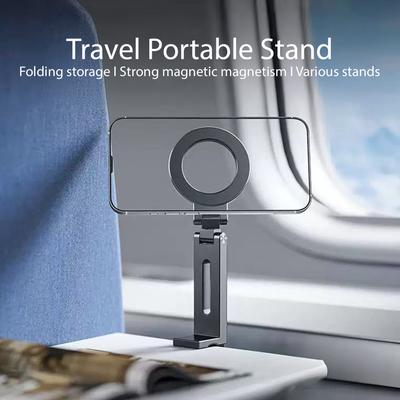 Mini Multi-Functional Magnetic Phone Stand Portable Alloy Rotating Foldable Desktop Live Streaming Holder for Travel