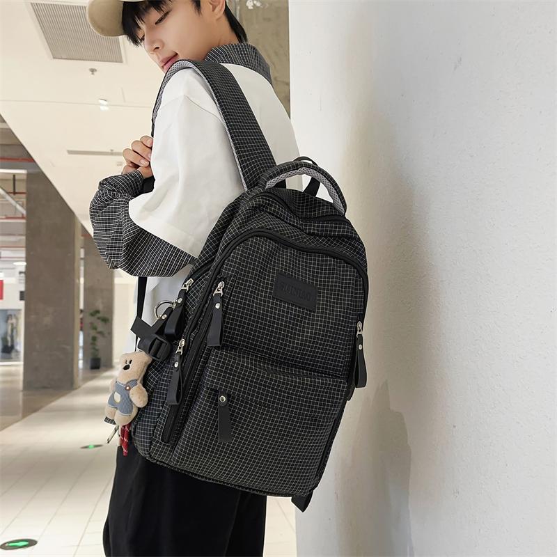 Vintage Plaid Backpack Large Capacity Lightweight School Bag for Junior High School Students