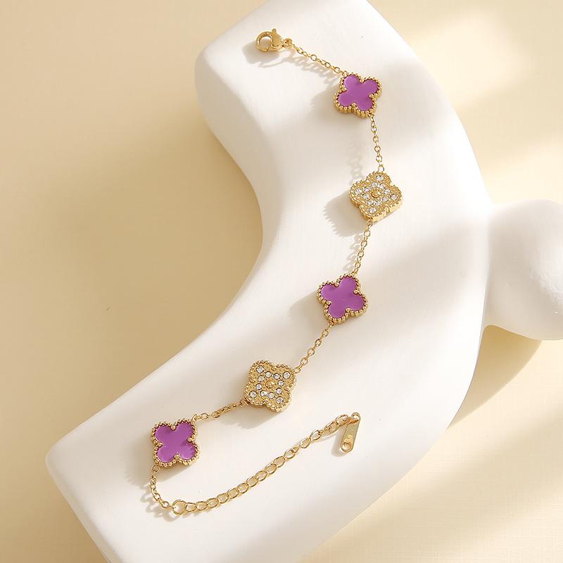 Double-sided Mother-of-pearl Lucky Five-flower Four-leaf Clover Bracelet Light Luxury Fashion Ins Style Non-fading Ladies Bracelet