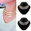 Women Fashion Alloy Semi-Circle Charm Choker Punk Statement Bib Chain Necklace