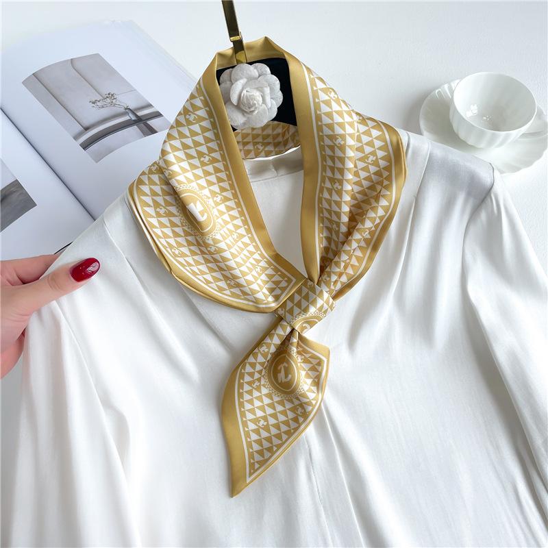 Fashion Silk Scarf Diagonal Long Silk Scarf Spring and Summer New Imitation Silk Stripe with Shirt Scarf Women's Scarf