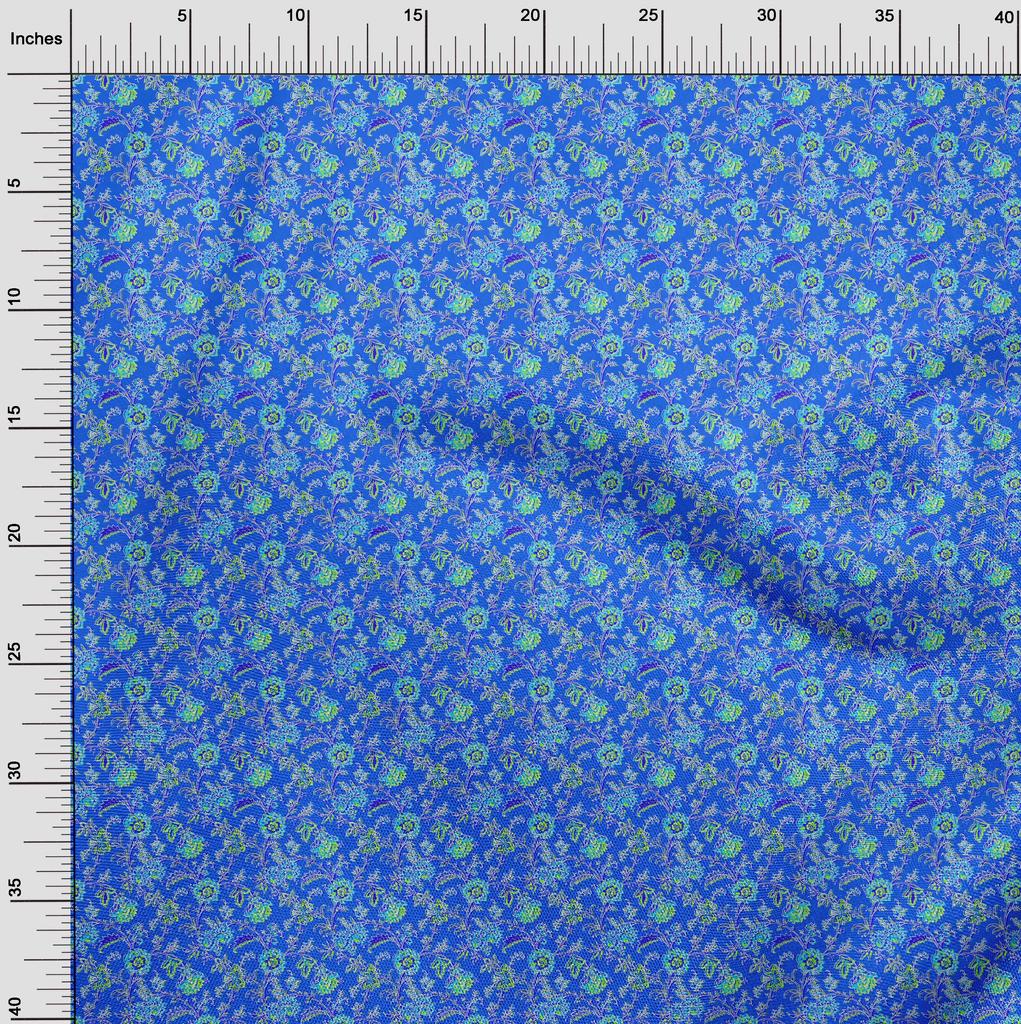 oneOone Georgette Viscose Medium Blue Fabric Floral Dress Material Fabric Print Fabric By The Yard 42 Inch
