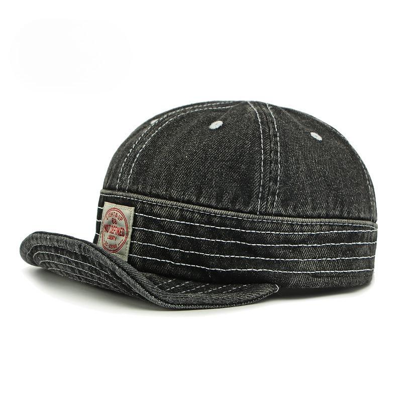 Retro Washed Denim Short Brim Baseball Cap Unisex Soft Flip Up Brim Mechanic Hat American Streetwear Skater Jean Cap