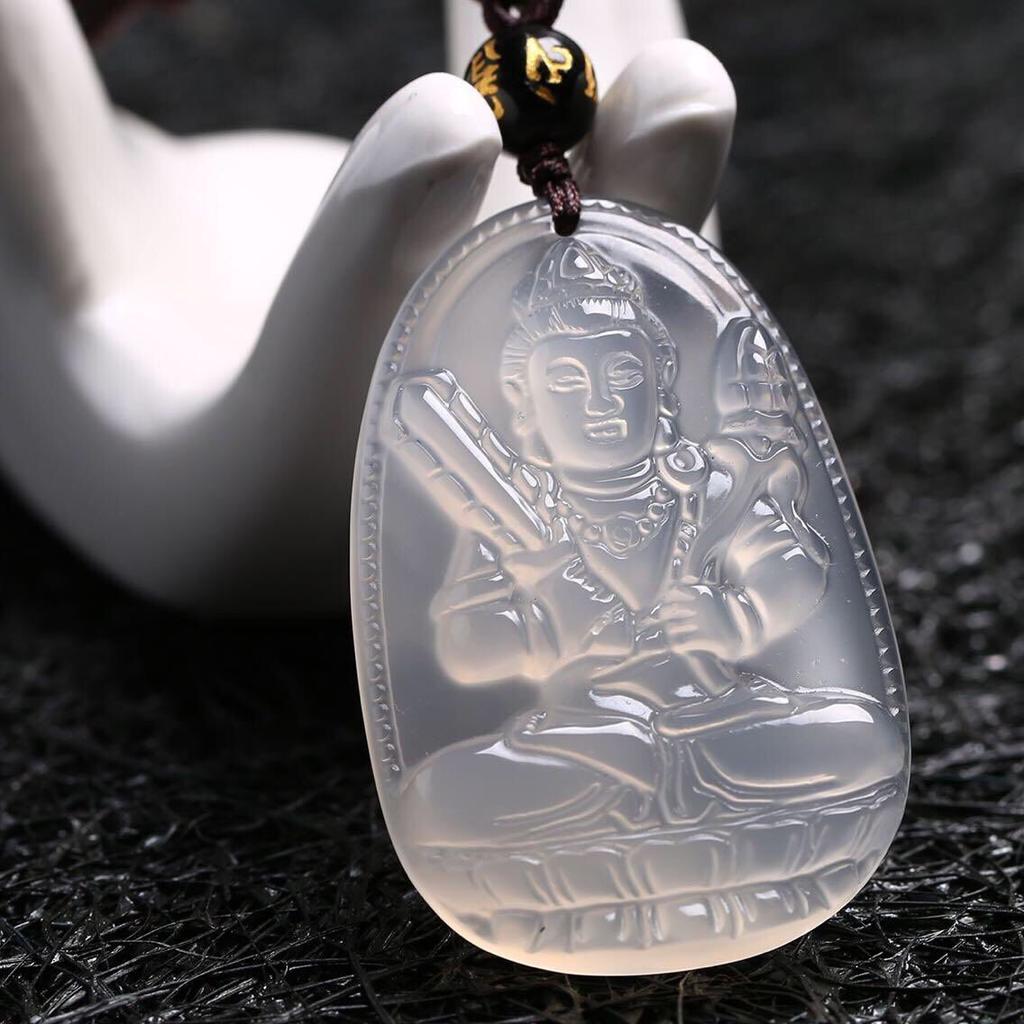 White agate eight guardian natural crystal Guanyin pendant, twelve zodiac white chalcedony Buddha pendant 202