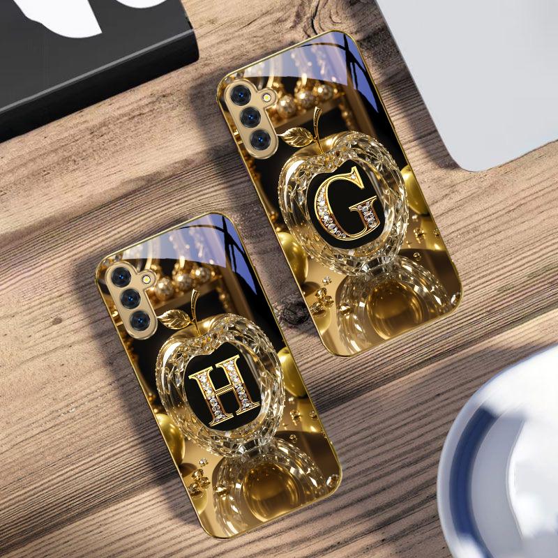 High-End goldener Buchstabe 'F' Für Samsung Galaxy S20 FE S21 S22 S23 Plus S24 Ultra 25Ultra S21+ S9+ S22Plus Goldene Glas-Handyhülle